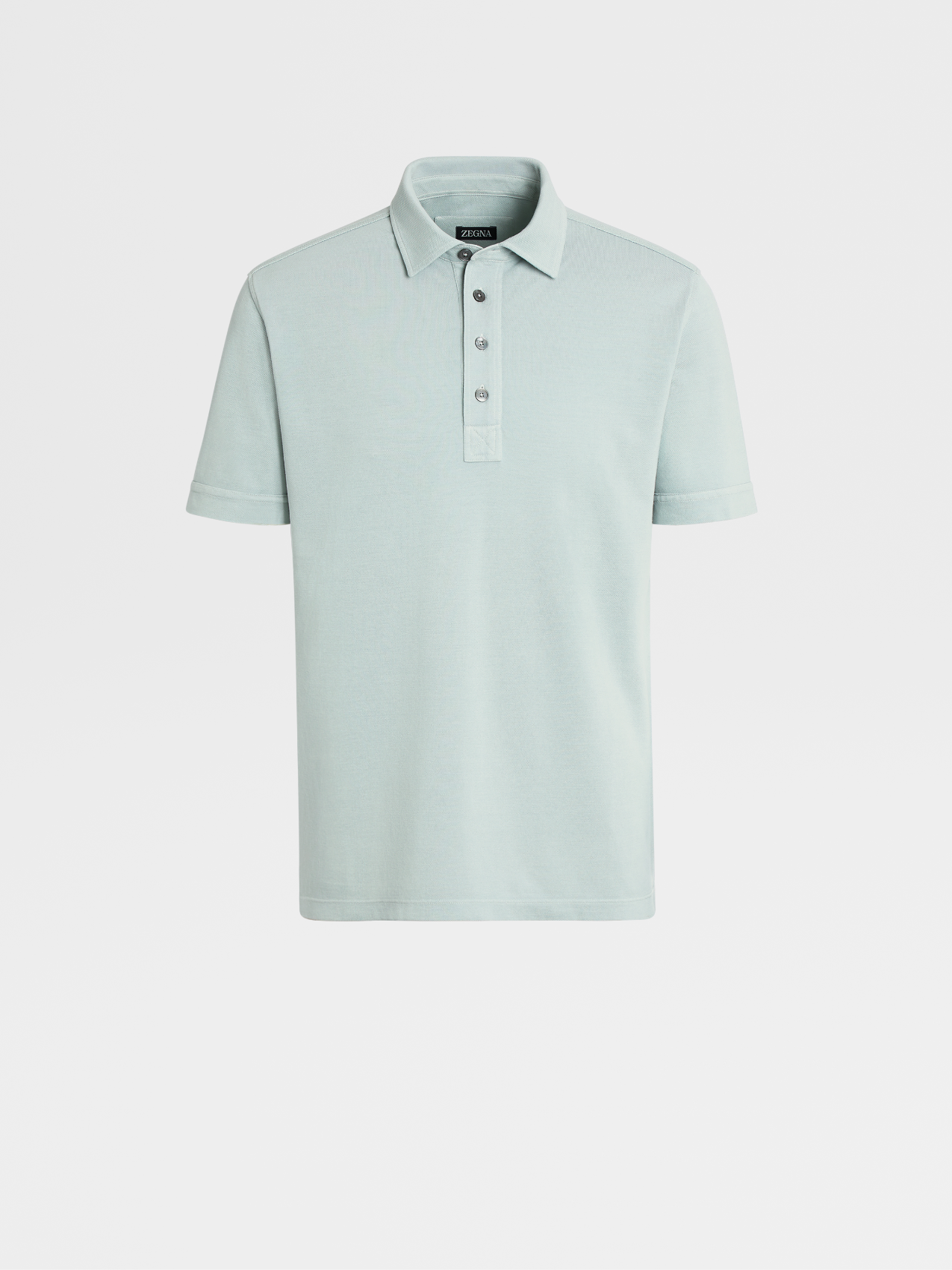 水绿色棉及桑蚕丝短袖 Polo 衫